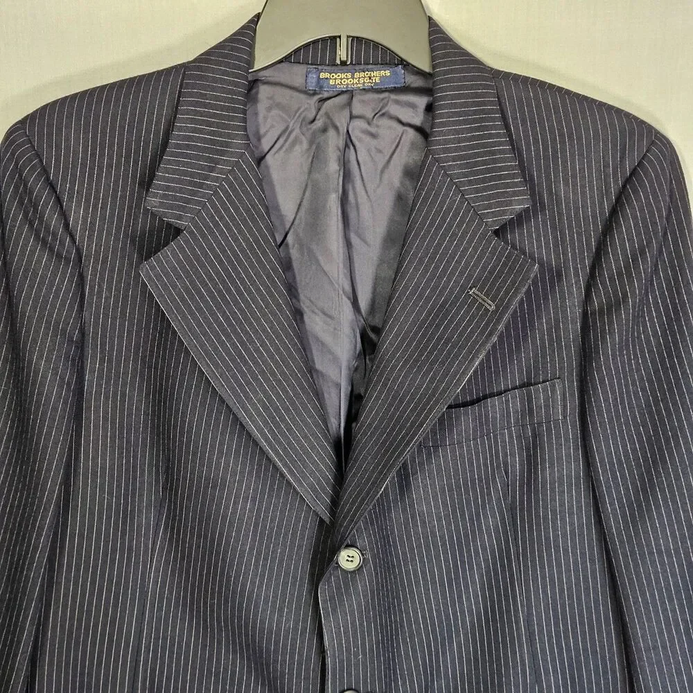VTG 80s Brooks Brothers Suit Jacket Blazer Mens 42L Pinstripe Navy USA Union